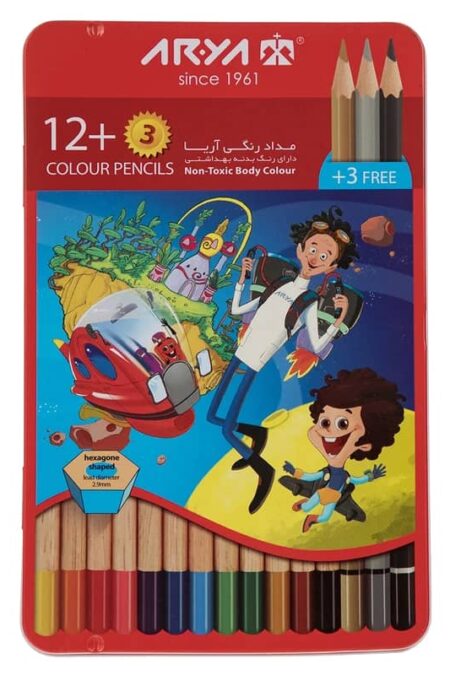 مداد رنگی 3+12 رنگ فلزی آریا